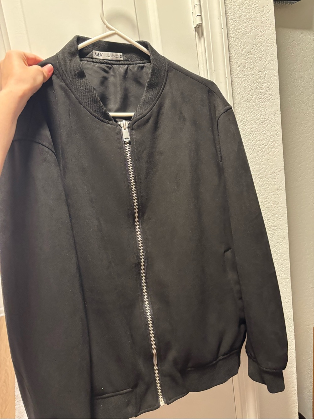Zara Black Men's Bomber Jacket with Silver Zip
